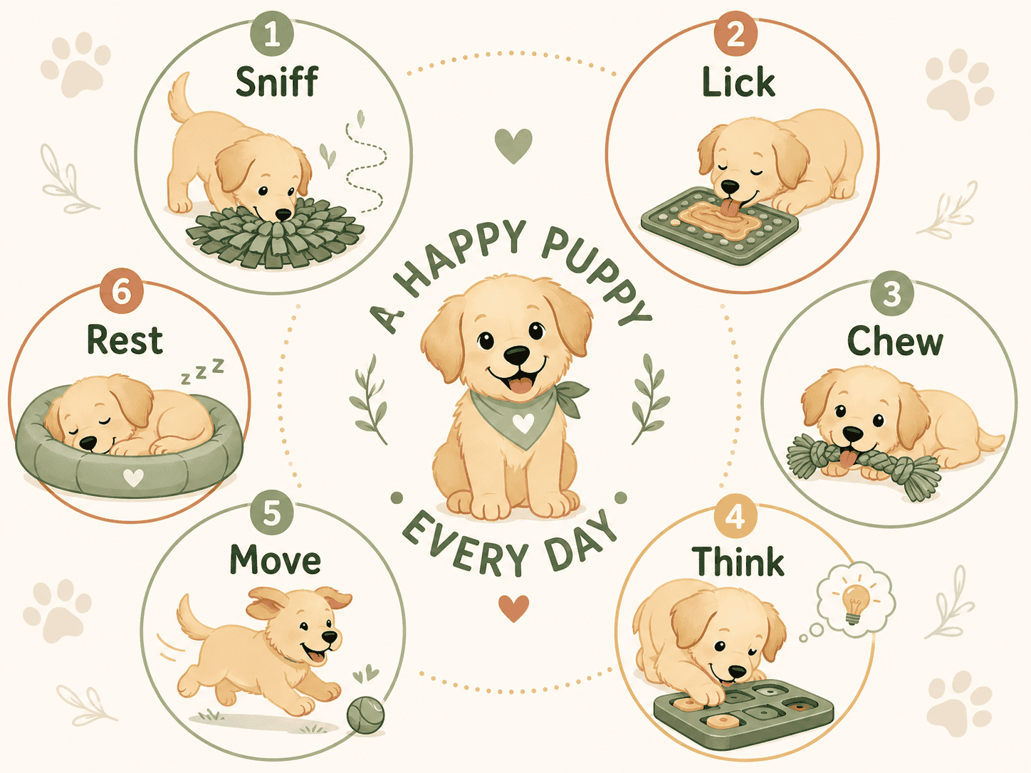 Puppy enrichment routine with calm and active activities