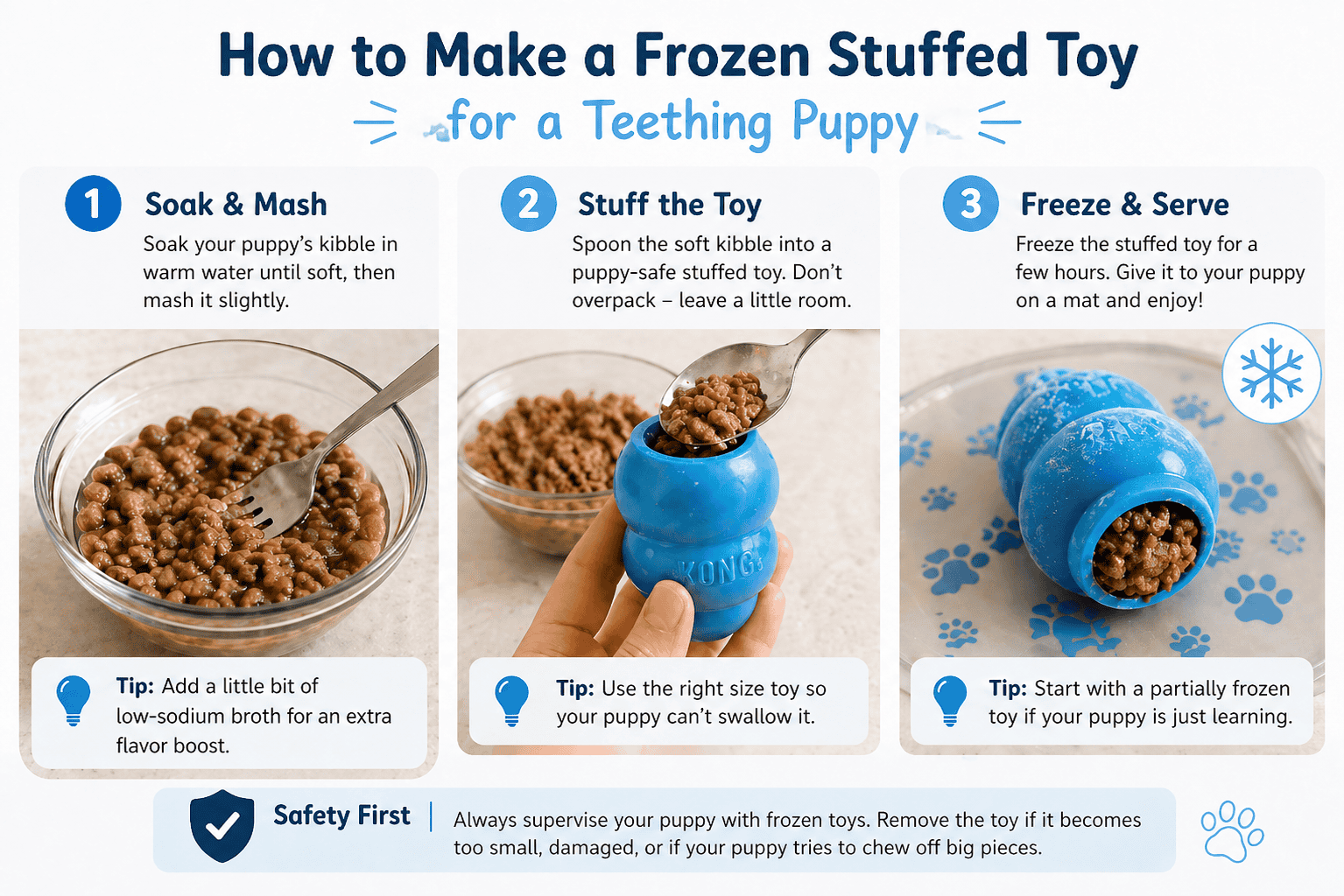 Frozen stuffed puppy enrichment toy for calm time