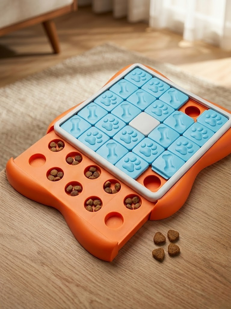 Outward Hound Challenge Slider puzzle tray open with treat spaces visible